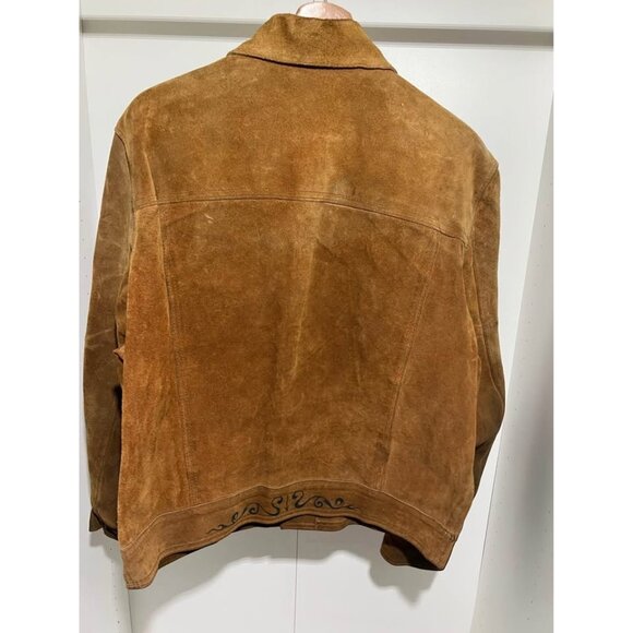 Men's Suede Leather Trucker Western Ranch Workwear Jacket S-M Tribal Design - Picture 7 of 9